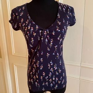 Boden Top Navy With Floral Print